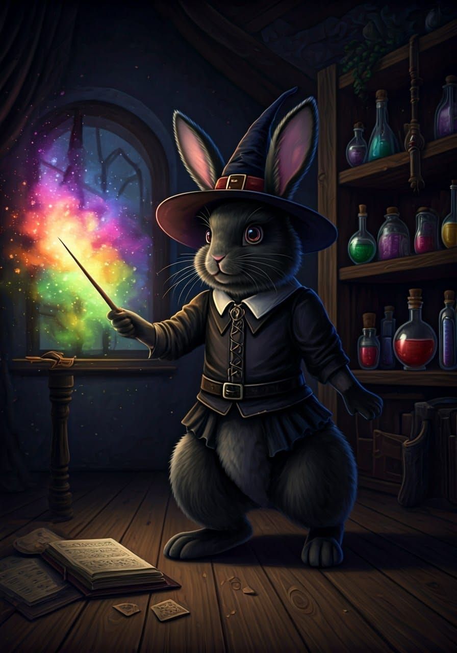 Rabbit Witch Casting a Spell in Gothic Style
