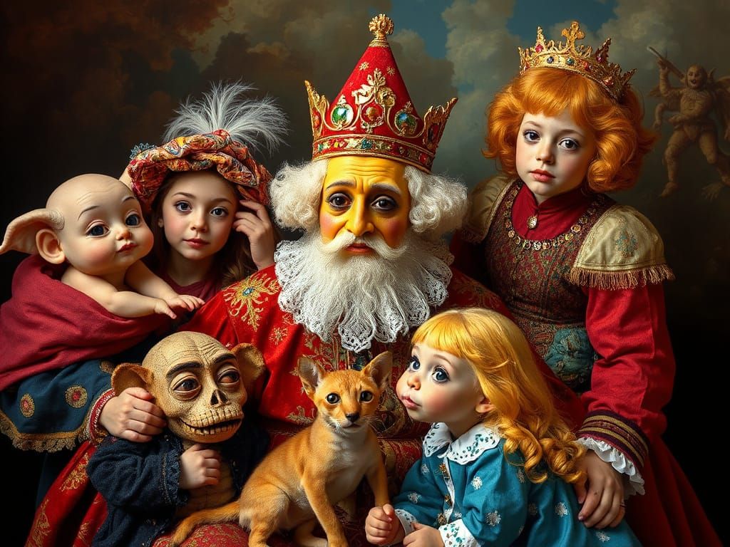 Surreal Royal Family in Whimsical Composition
