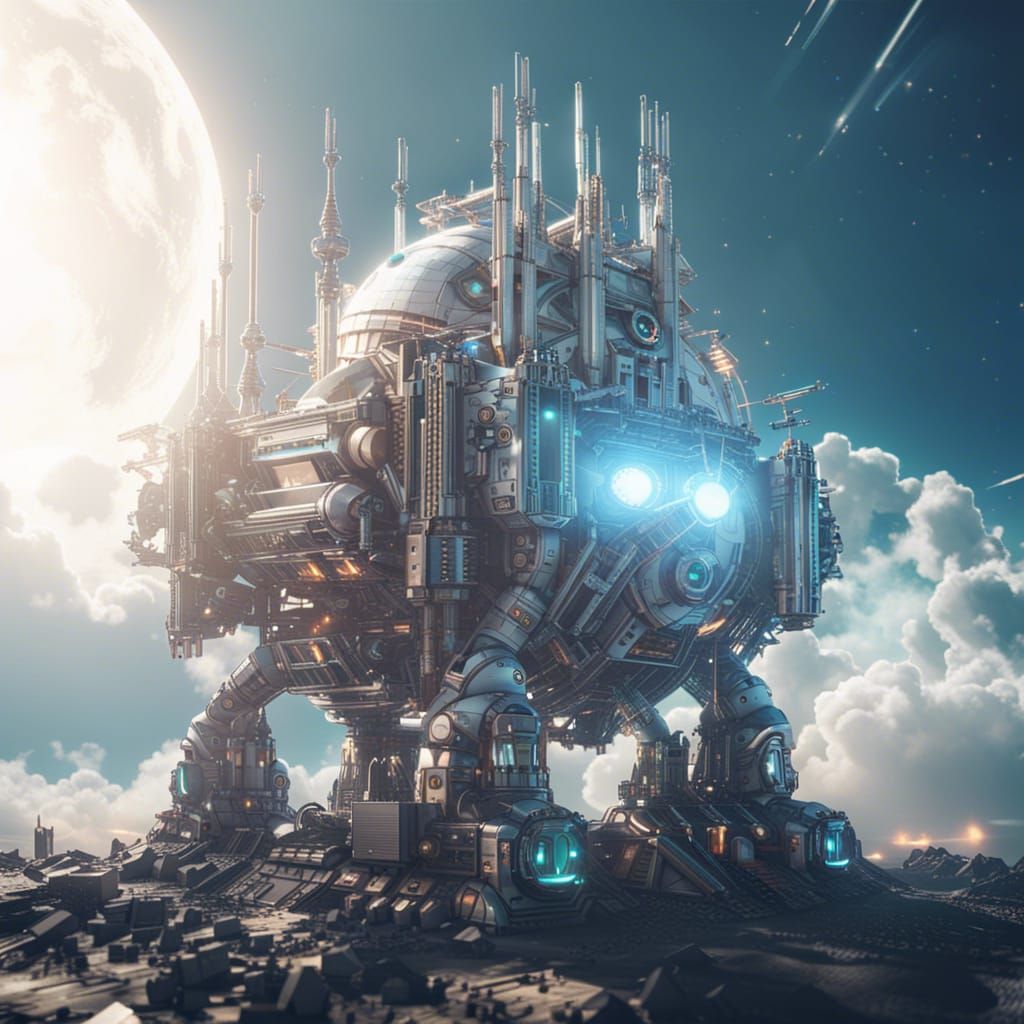 Futuristic Mech City on the Moon in Sci-Fi Style