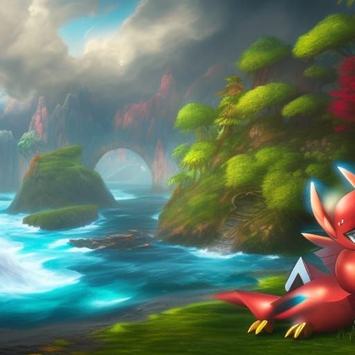 Epic Pokemon Water Battle in Detailed Matte Painting