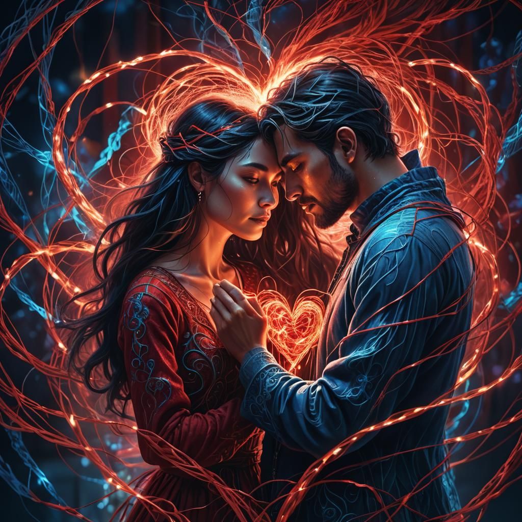 Mystical Woman Stitches Heart with Wind Threads