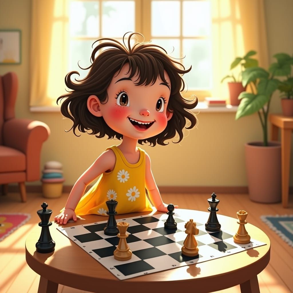 Child's Chess Game in Mary Blair Style