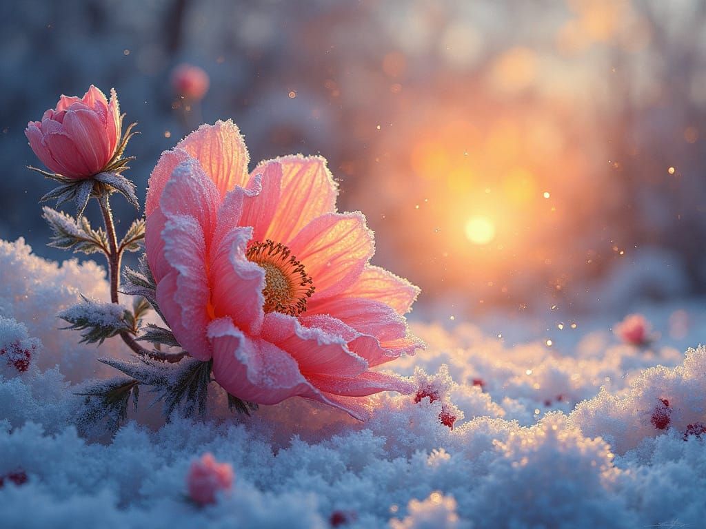 Dreamlike Winter Sunset in Vibrant Oil Colors