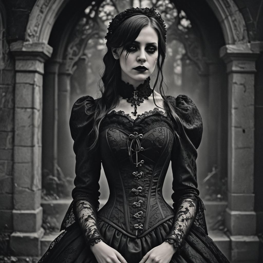 Gothic Woman at Funeral in Lace Dress