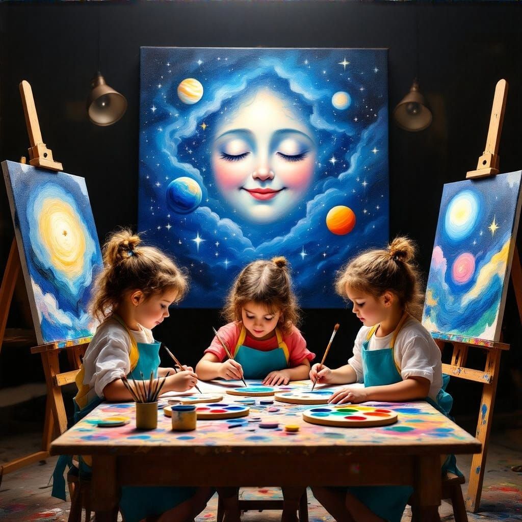 Children Create Whimsical Celestial Scene with Paint by Numb...