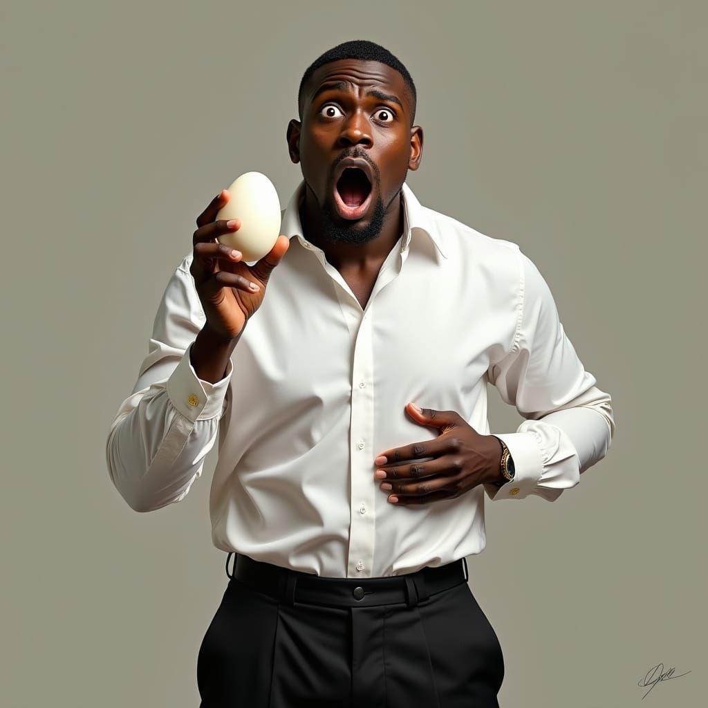 Shocked Man with Egg: Photorealistic Portrait