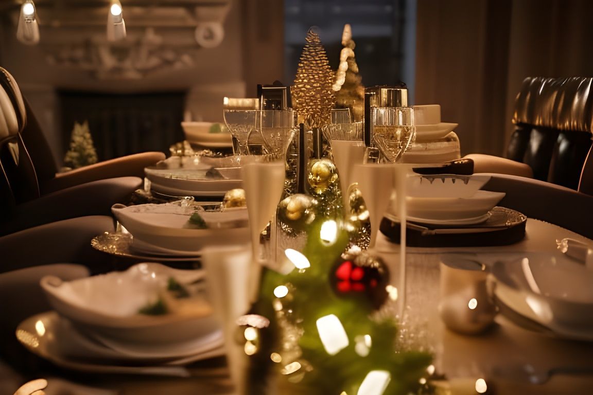 Christmas Table Scene with Suitcase of Cash