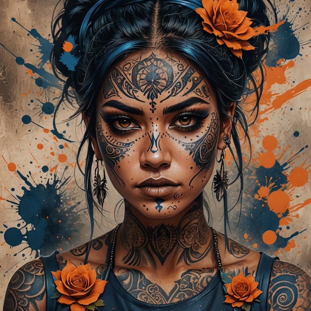 Chicano Girl with Tattoo in Vector Art Style