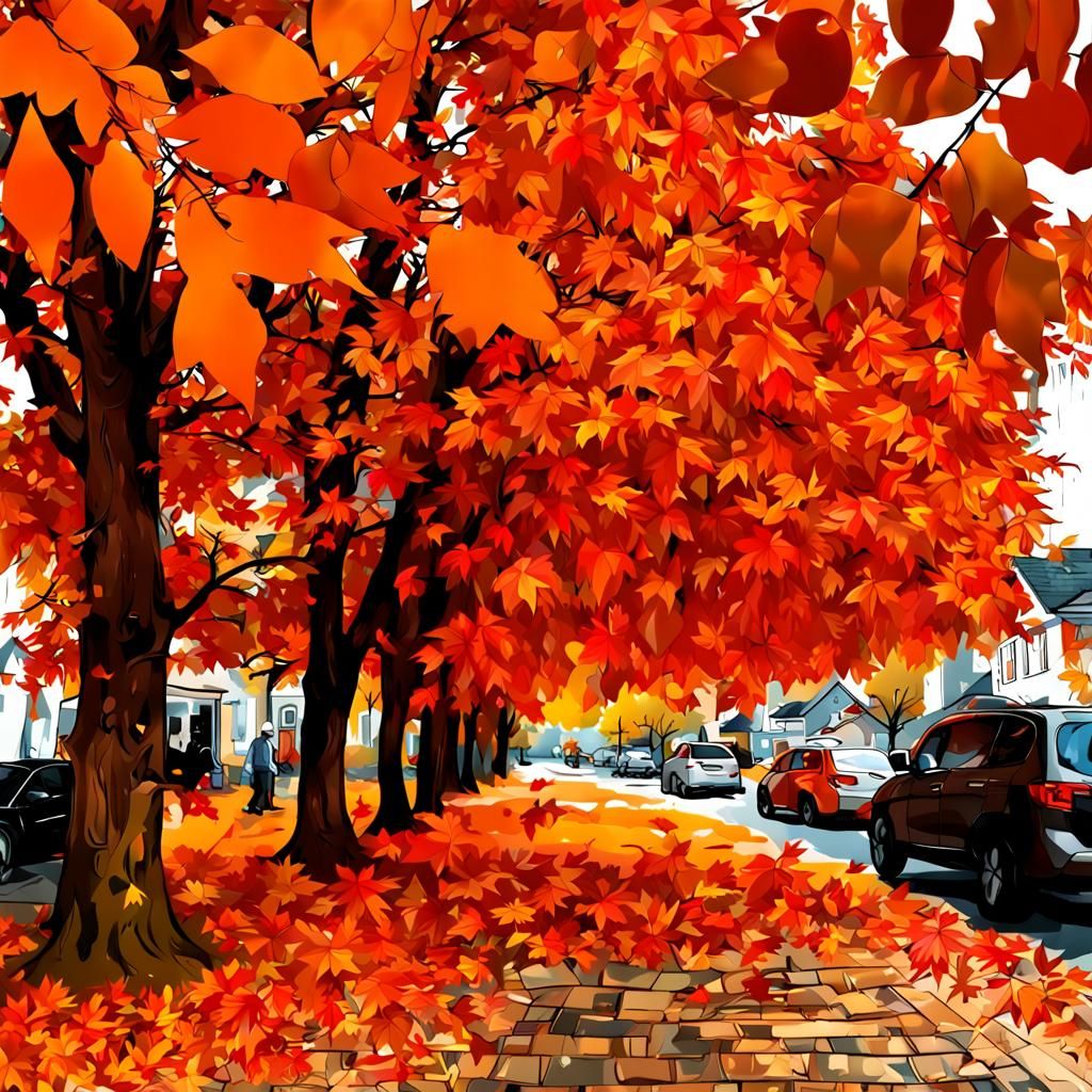 Orange Autumn Leaves in Orange Town