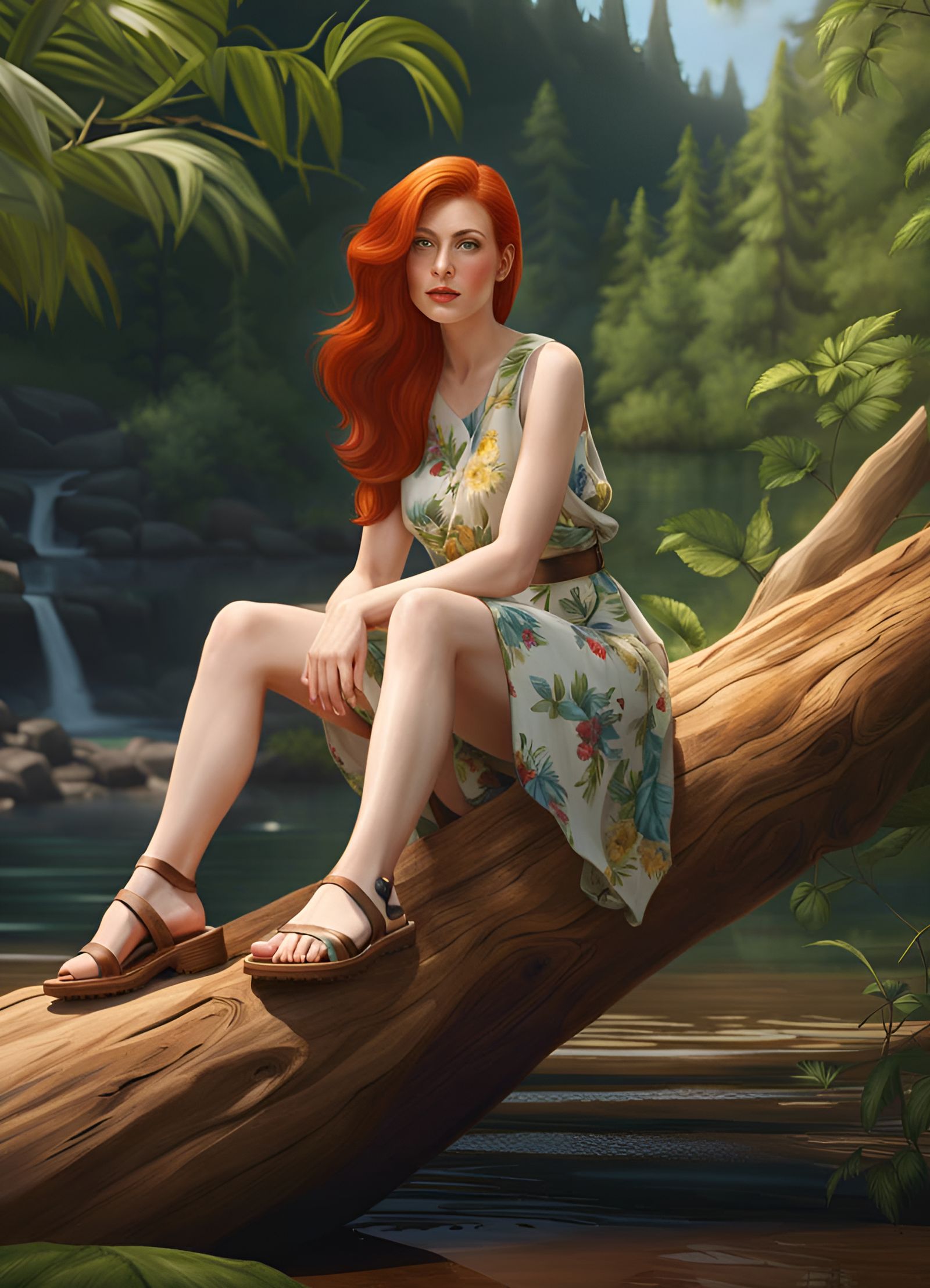 Beautiful Redhead in Forest, Ultra Realistic Painting