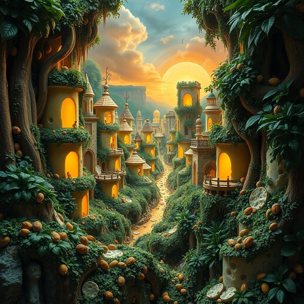 Surreal Cheese Cityscape Emerges from Jungle
