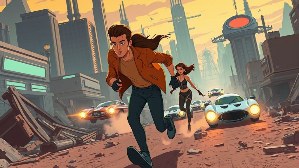Ethereal Futuristic Duo Dashes Through Post-Apocalyptic City...