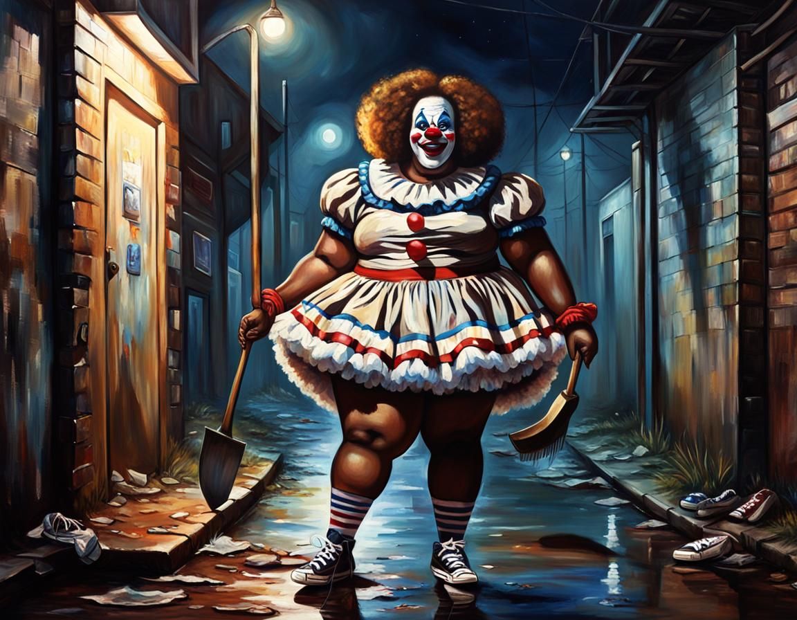 IT Clown Cosplay: Oil Painting of Plus-Size Woman