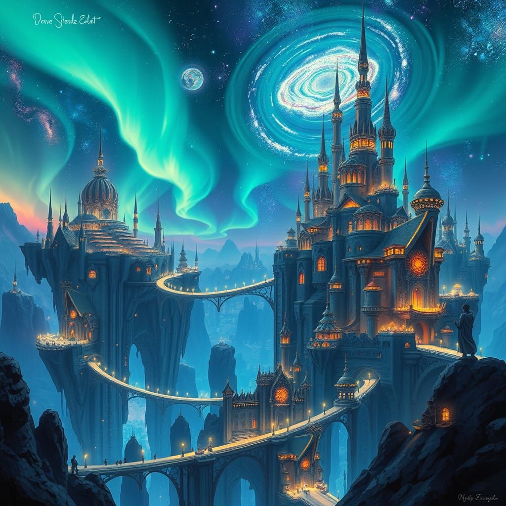 Floating City Aurora: A High Fantasy Digital Painting