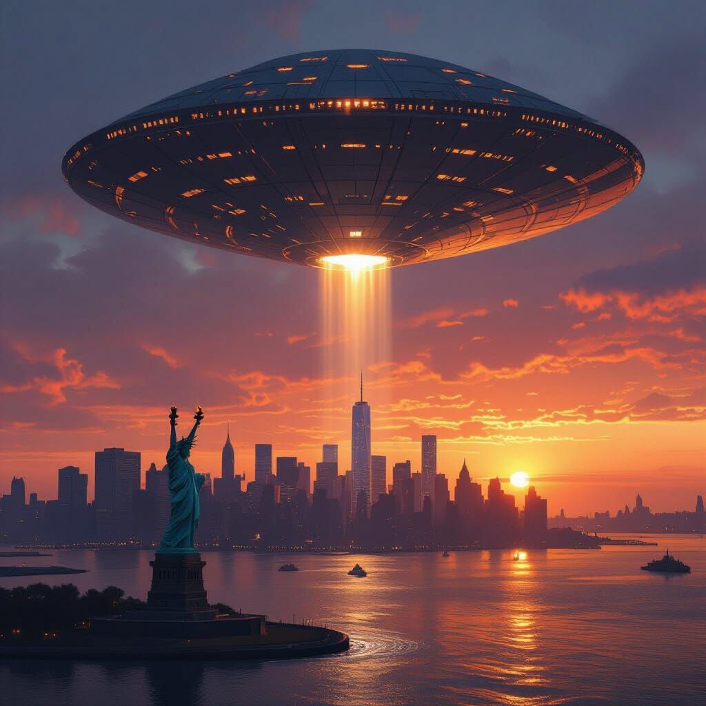 Alien Mothership Over New York: A Cinematic Dawn