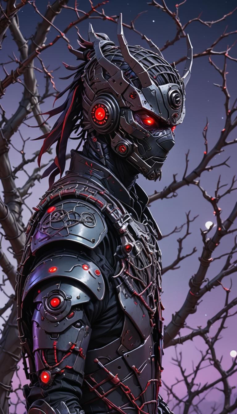 Cyberpunk Ninja Macro Head in 3D Anime Style