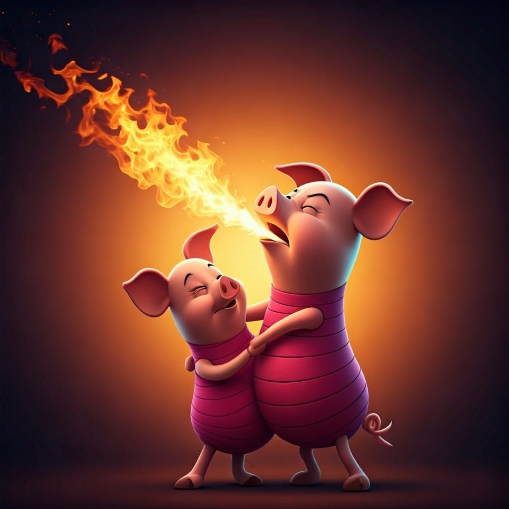 Piglet Breathing Fire: A Pixar-Inspired Scene