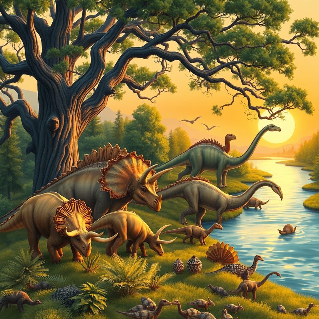 Triceratops and Friends Bask in a Prehistoric Afternoon