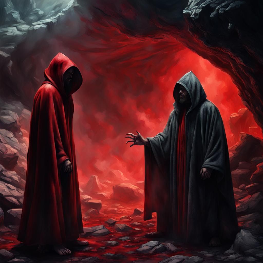 Demons Clash in Smoky Cave: Dark Fantasy Art
