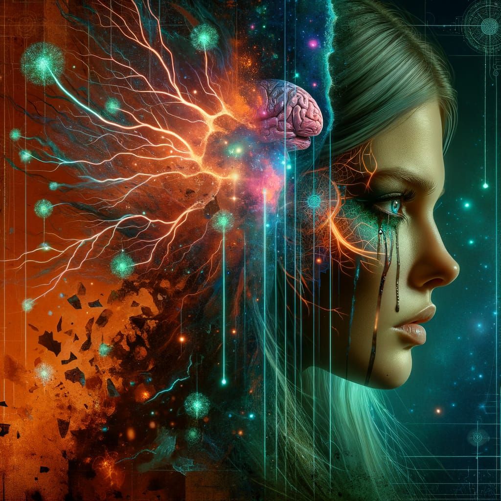 Shattered Woman with Runes in Digital Art