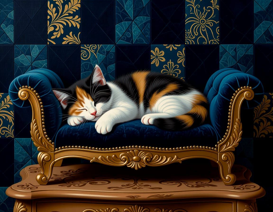 Kitten sleeping in its favorite bed