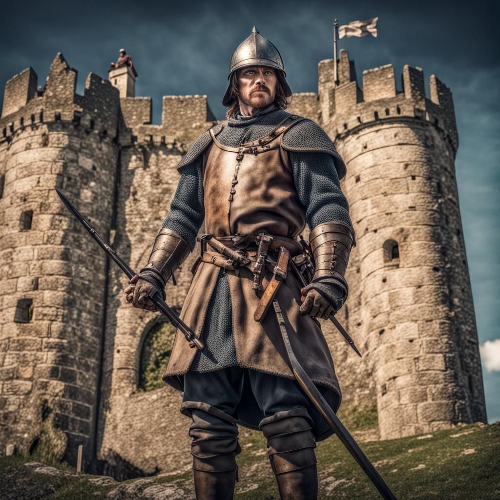 Medieval Crossbowman on Castle Fortifications in HDR