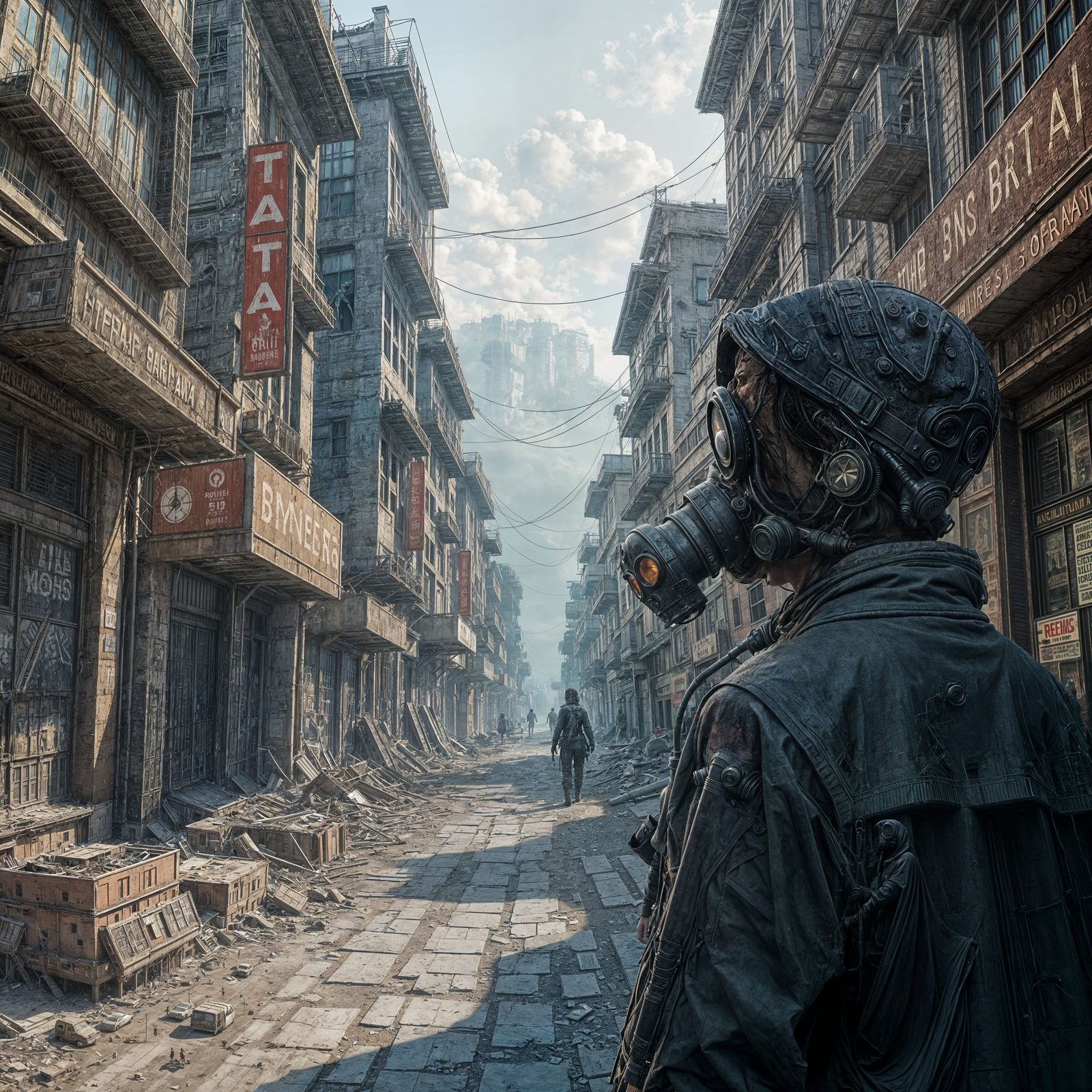 Post-Apocalyptic Woman in Dystopian City Ruins