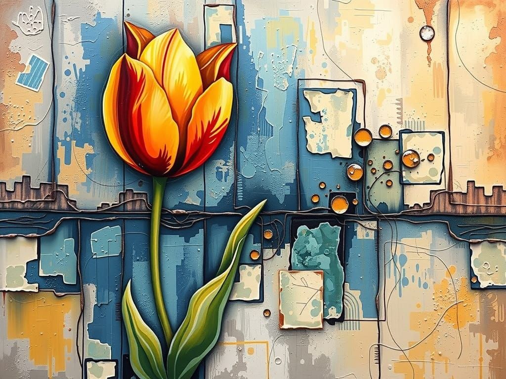 Red and Yellow Tulip Gauche Painting