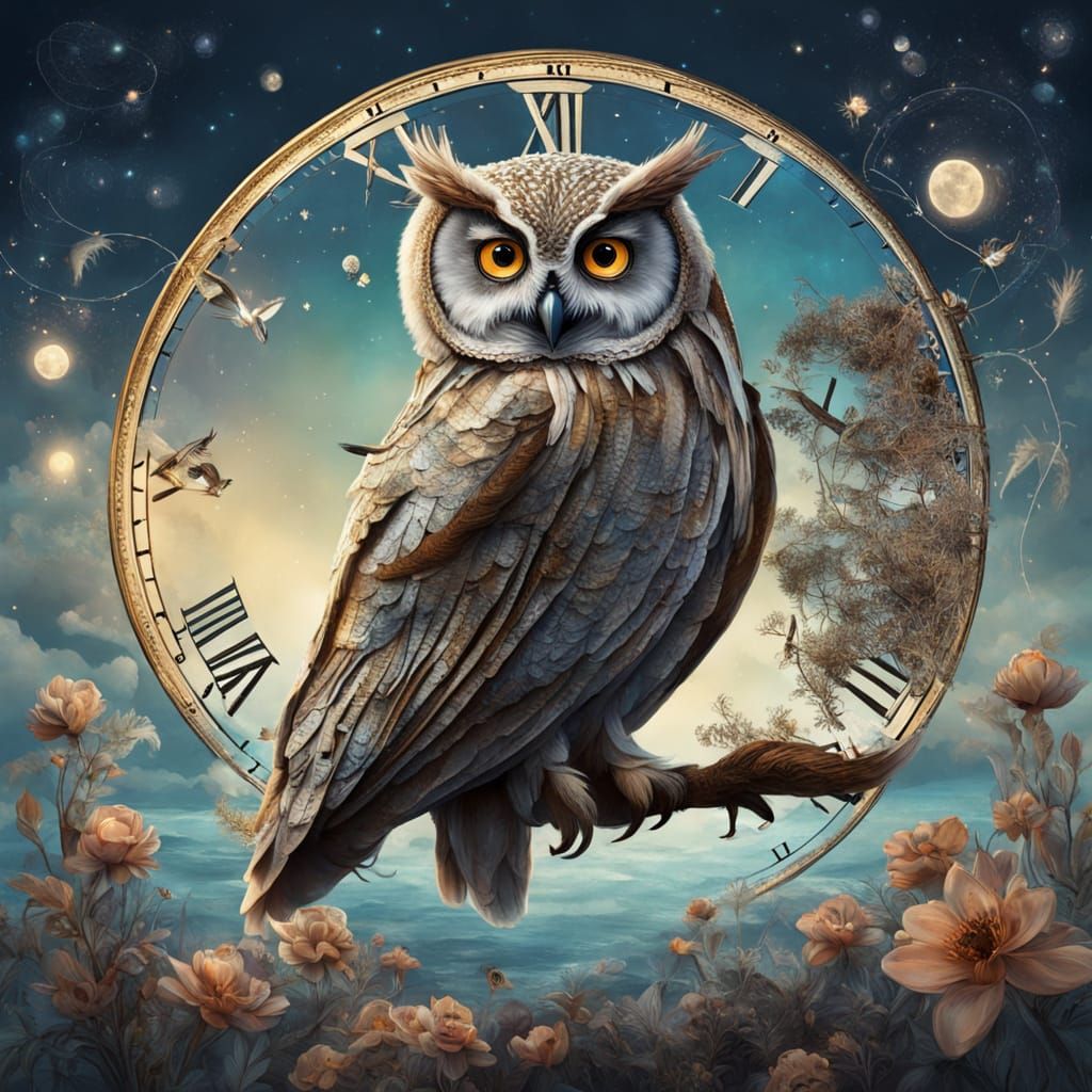 Constellation Owl on Floating Island: Surreal Digital Art