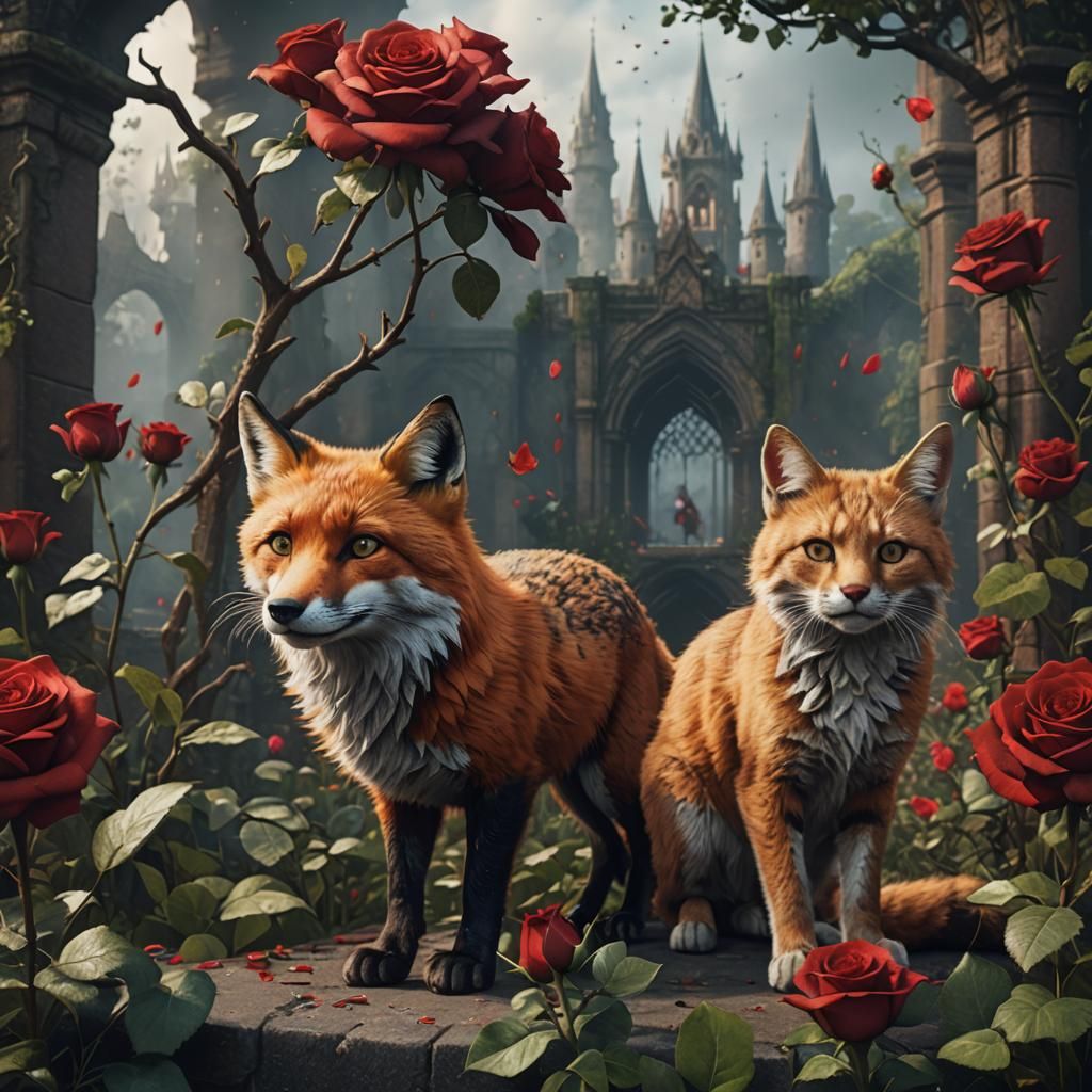 Fox, Cat, and Rose: Detailed Fantasy Art