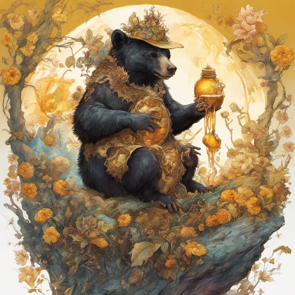 Whimsical Witch on Armored Bear with Honey