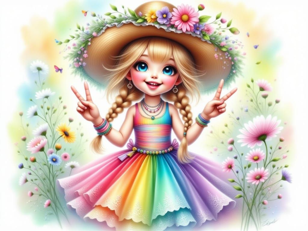 Whimsical Shabby Chic Portrait of a Happy Girl