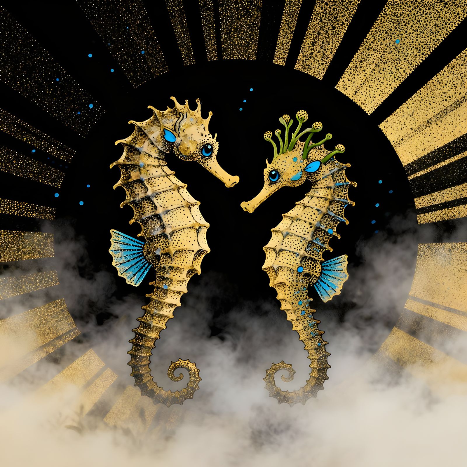 Hybrid Dragonfishseahorse and Hydnora Creature in Misty Grad...