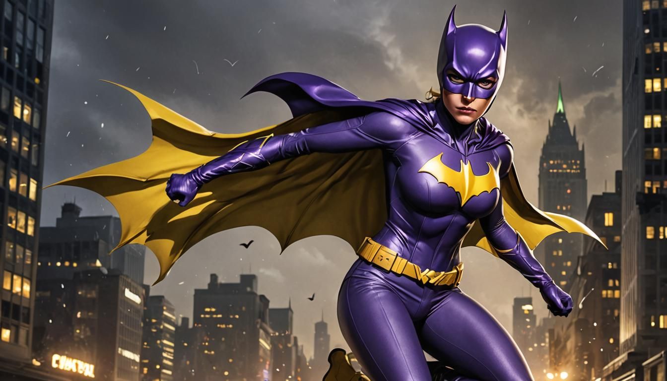 Batgirl in Purple Costume with Yellow Bat Symbol