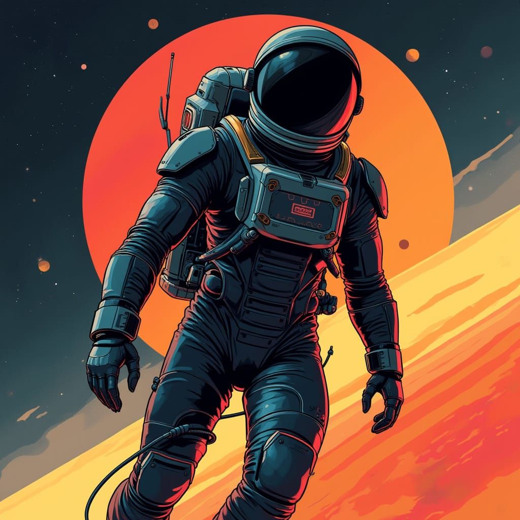 Astronaut in Space with Pop Art Bauhaus Design