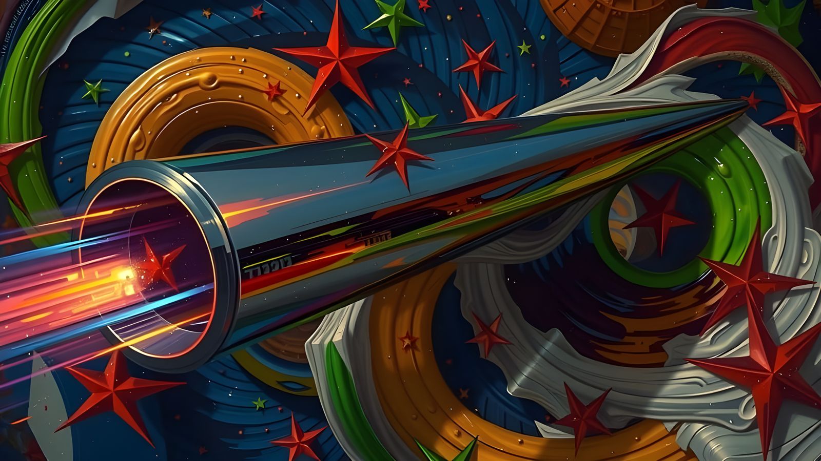 Vibrant Vortex of Rainbow Enamel and Impasto Paint