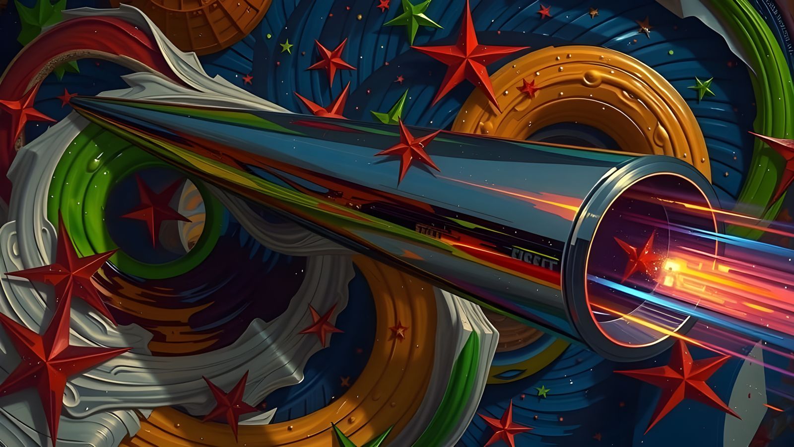 Sleek Rainbow Cylinder with Impasto Oil Paint Vortex