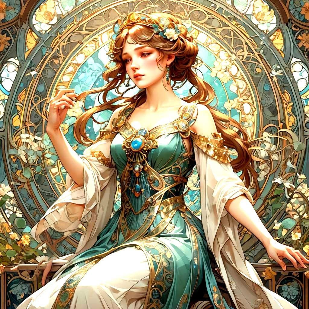 Art Nouveau Female Figure in Anime Style
