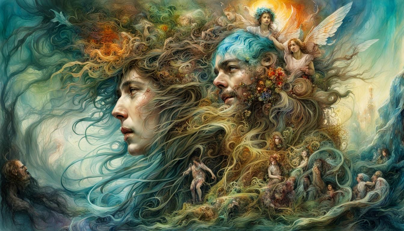 Art Nouveau Cycle of Life Watercolor Masterpiece