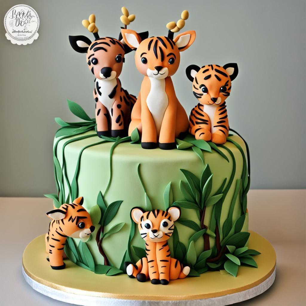 Jungle Cake with Baby Animal Theme