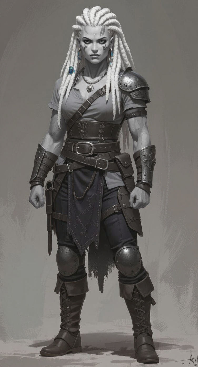 Muscular Woman Warrior with Leather Armor, Fantasy Concept A...