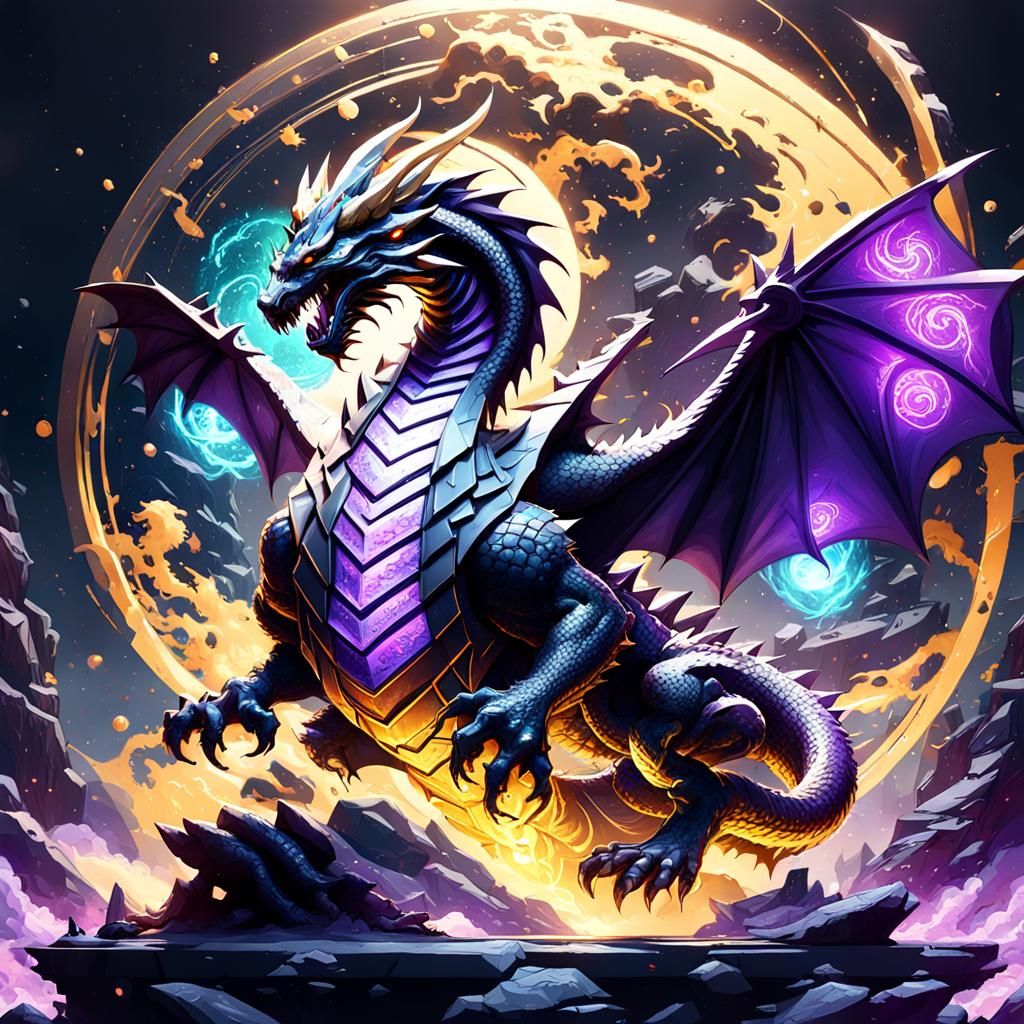 Dragon and Wolf Cosmic Battle in Dark Fantasy Style