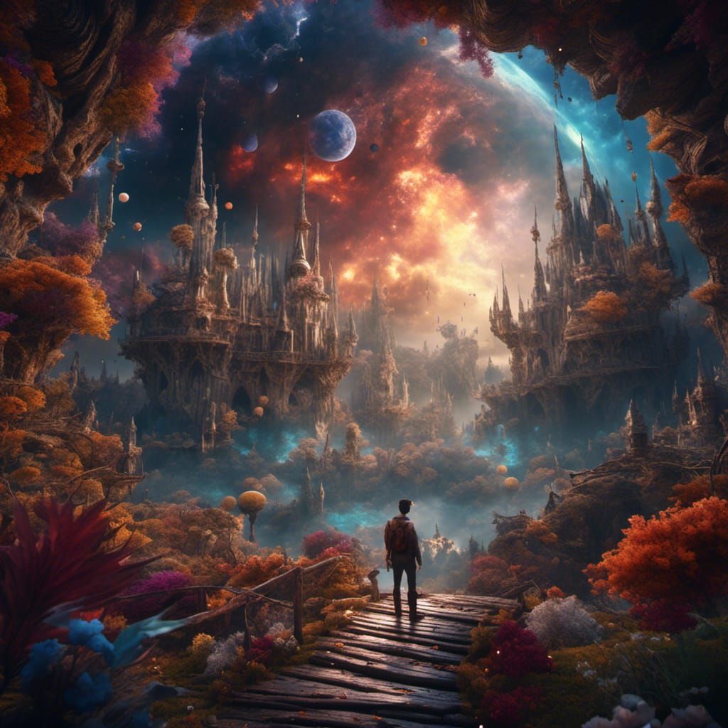 Man's Journey Through Inner Universe: Detailed Matte Paintin...