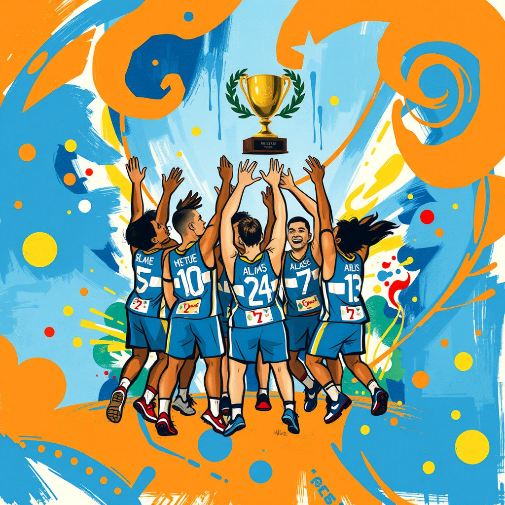 Greek Team Victory: Abstract Mixed Media Illustration
