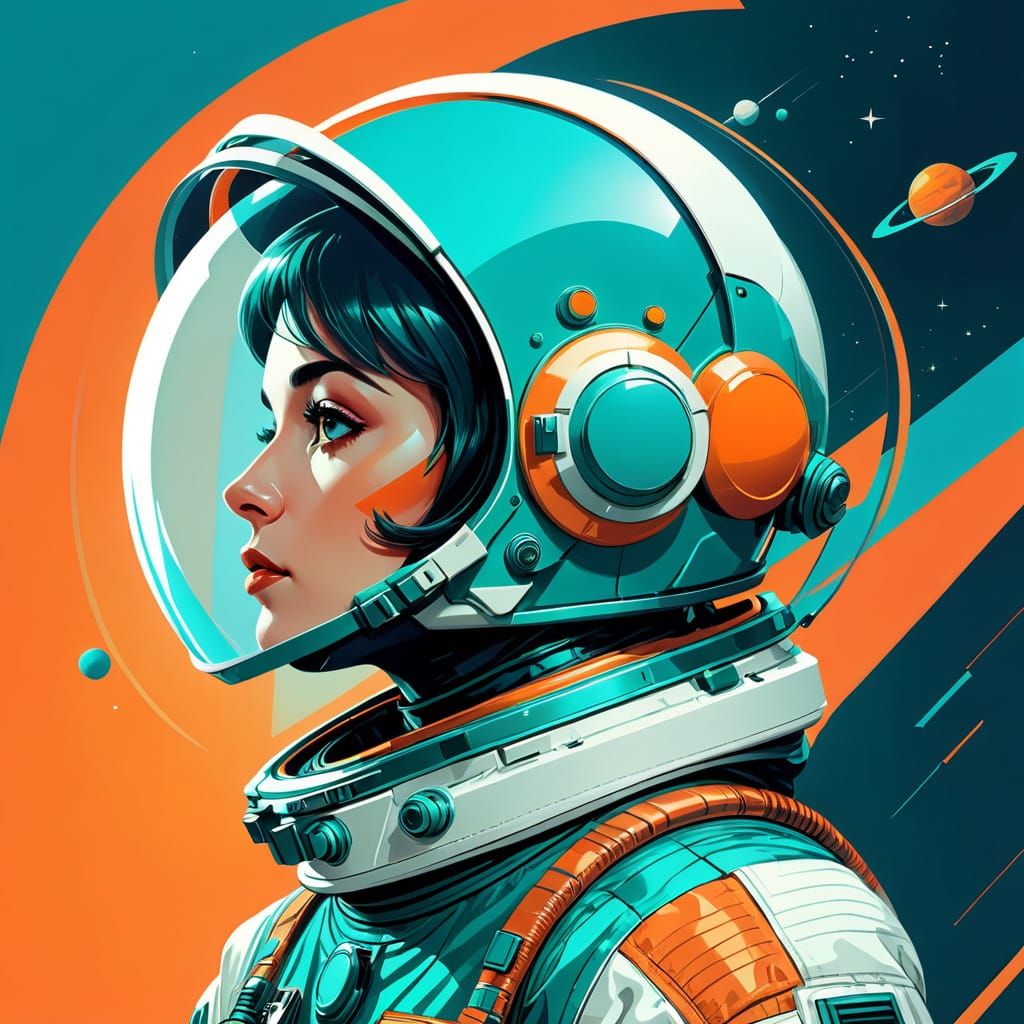 Retro-Futuristic Astronaut in Pop-Art Style