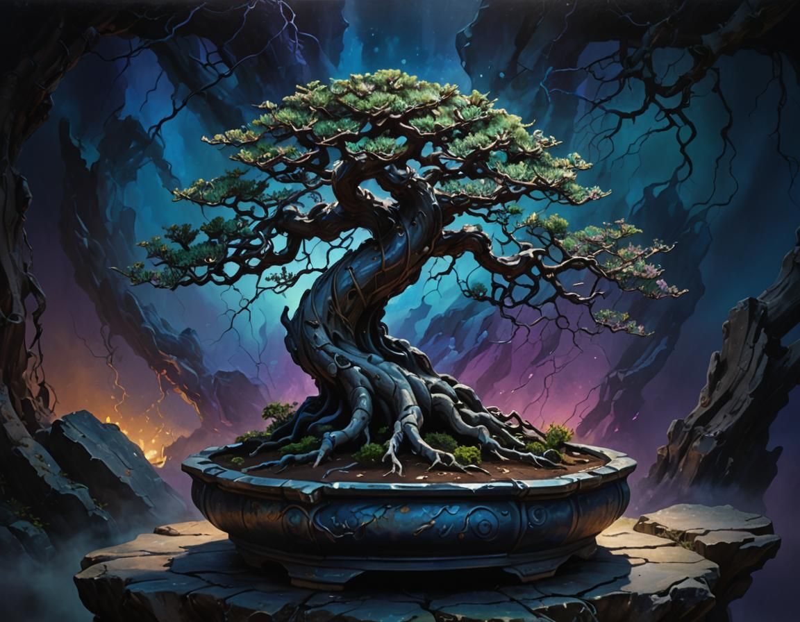 Eldritch Bonsai Tree in Mystical Chamber