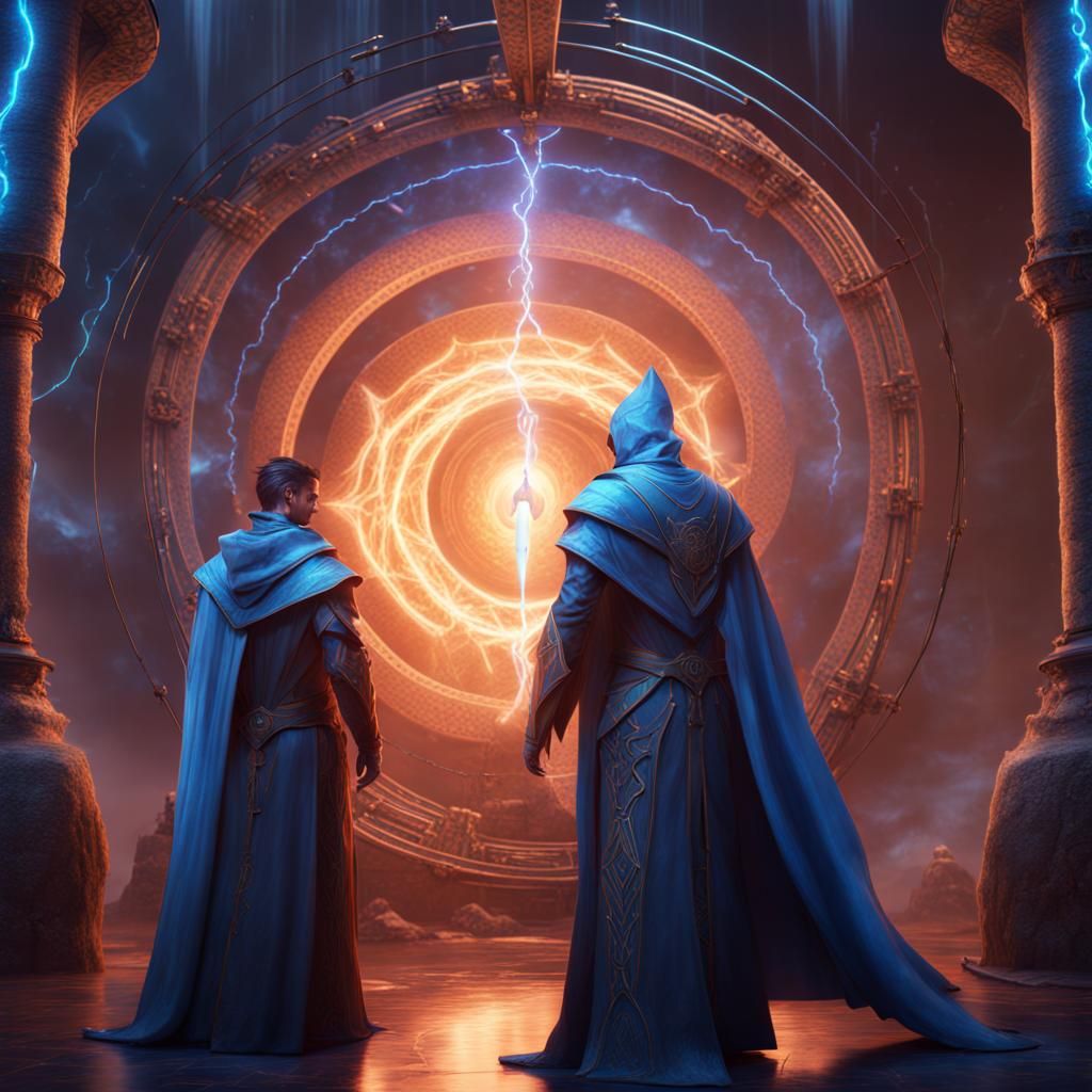 Mages Teleporting with Blue Magic Fantasy Art