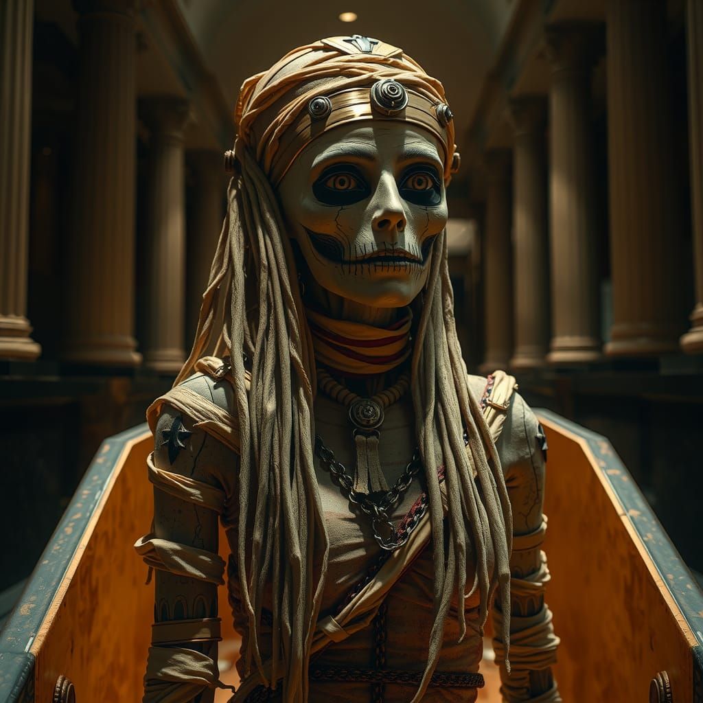 Eerie Undead Pharaoh Emerges in Museum, Photorealistic