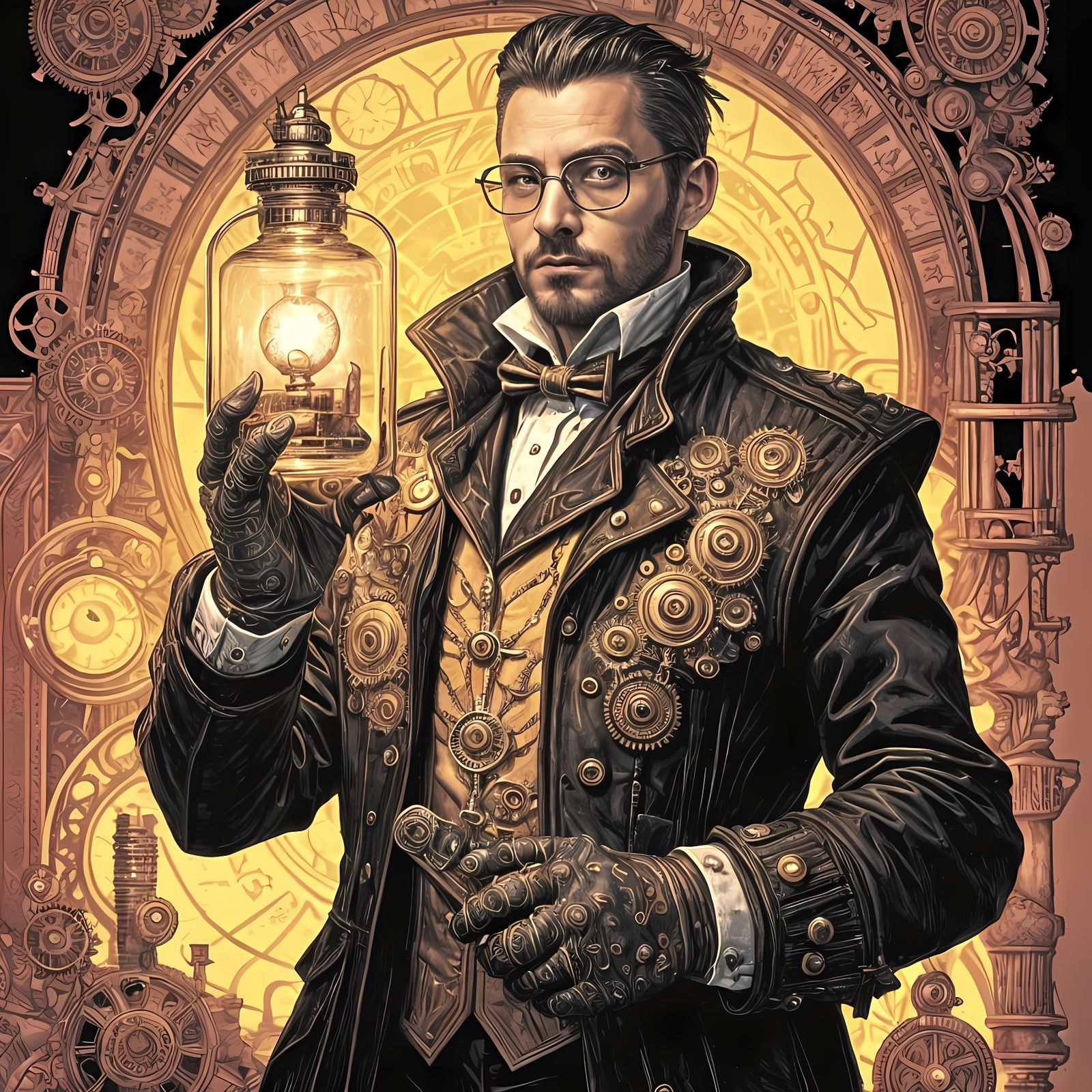 Steampunk Avian Alchemist Portrait with Clockwork Gears