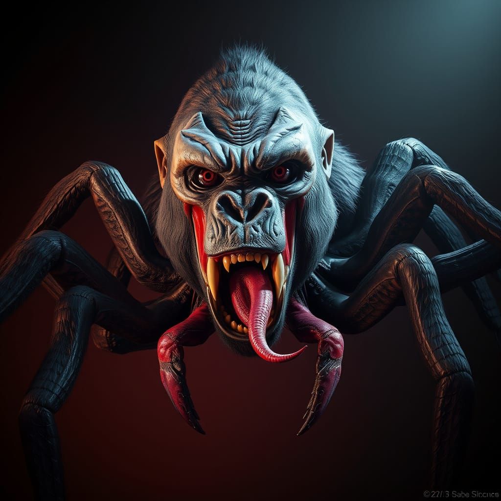 Menacing Tarantula-Gorilla Hybrid with Snake Tongue